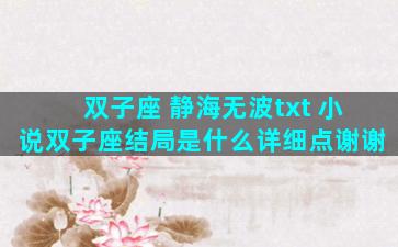 双子座 静海无波txt 小说双子座结局是什么详细点谢谢